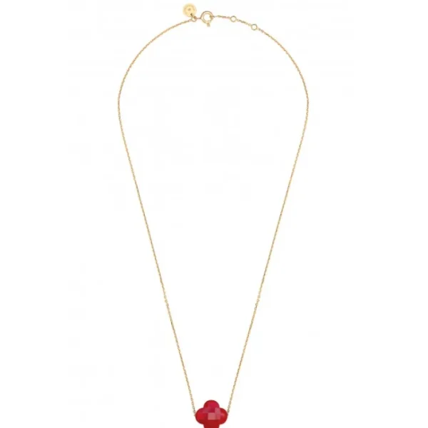 Morganne Bello Collier-COLLIER OR JAUNE TREFLE QUARTZ ROUGE