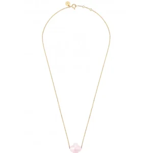 Morganne Bello Collier-COLLIER OR JAUNE TREFLE QUARTZ ROSE POUDRÉ