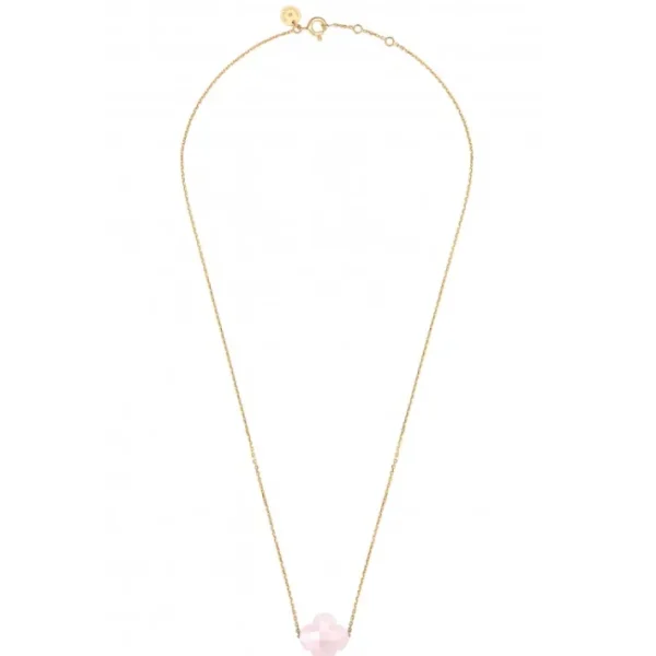 Morganne Bello Collier-COLLIER OR JAUNE TREFLE QUARTZ ROSE POUDRÉ