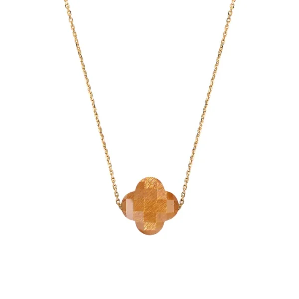 Morganne Bello Collier-COLLIER OR JAUNE TRÈFLE PIERRE DE SOLEIL DORÉ