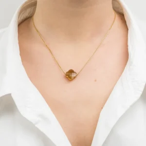 Morganne Bello Collier-COLLIER OR JAUNE TRÈFLE PIERRE DE SOLEIL DORÉ