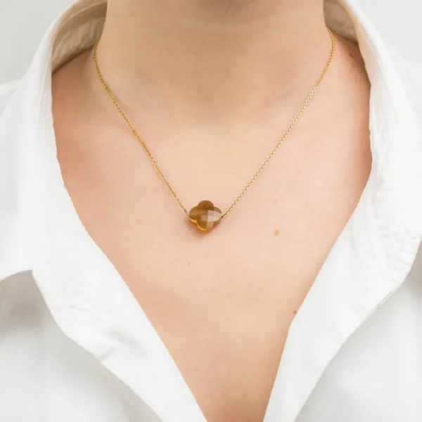 Morganne Bello Collier-COLLIER OR JAUNE TRÈFLE PIERRE DE SOLEIL DORÉ