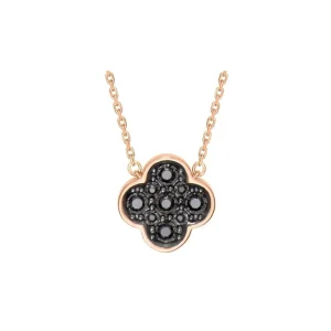 Morganne Bello Collier-COLLIER OR ROSE TRÈFLE SERTI DIAMANTS NOIRS