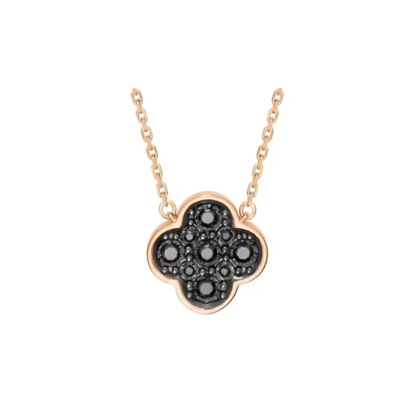 Morganne Bello Collier-COLLIER OR ROSE TRÈFLE SERTI DIAMANTS NOIRS