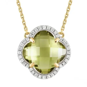 Morganne Bello Collier-COLLIER VICTORIA DIAMANTS QUARTZ OLIVE + DIAMANTS OR JAUNE