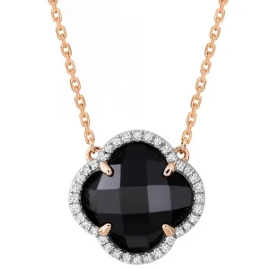 Morganne Bello Collier-COLLIER VICTORIA DIAMANTS ONYX + DIAMANTS OR ROSE