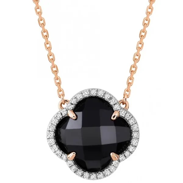 Morganne Bello Collier-COLLIER VICTORIA DIAMANTS ONYX + DIAMANTS OR ROSE