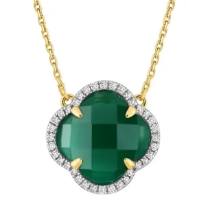 Morganne Bello Collier-COLLIER VICTORIA DIAMANTS AGATE VERTE + DIAMANTS OR JAUNE