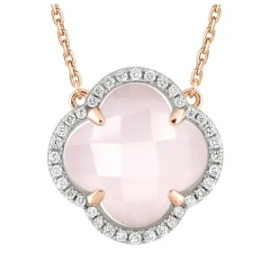 Morganne Bello Collier-COLLIER VICTORIA DIAMANTS QUARTZ ROSE MILKY + DIAMANTS OR ROSE