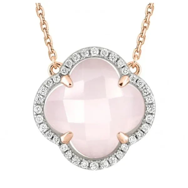 Morganne Bello Collier-COLLIER VICTORIA DIAMANTS QUARTZ ROSE MILKY + DIAMANTS OR ROSE