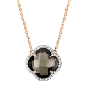 Morganne Bello Collier-COLLIER VICTORIA DIAMANTS QUARTZ FUME + DIAMANTS OR ROSE