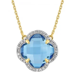 Morganne Bello Collier-COLLIER VICTORIA DIAMANTS TOPAZE (swiss blue) + DIAMANTS OR JAUNE