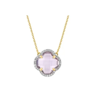 Morganne Bello Collier-COLLIER VICTORIA DIAMANTS AMETHYSTE ROSE + DIAMANTS OR JAUNE