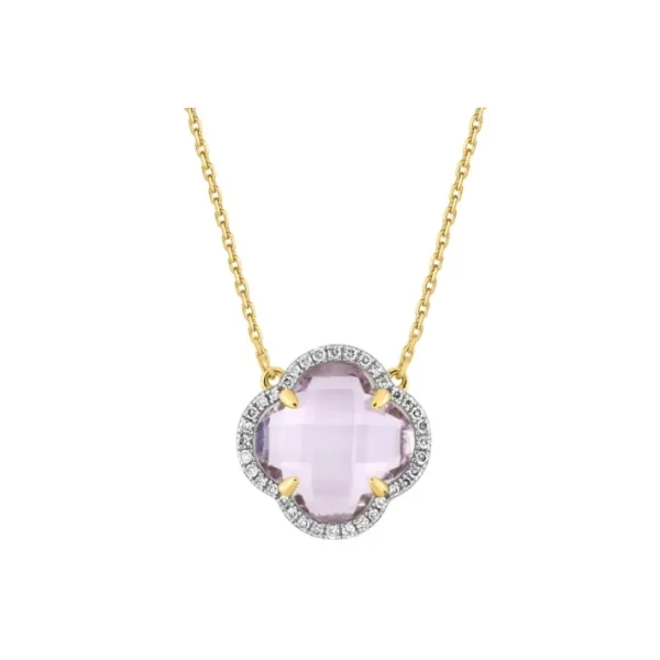 Morganne Bello Collier-COLLIER VICTORIA DIAMANTS AMETHYSTE ROSE + DIAMANTS OR JAUNE