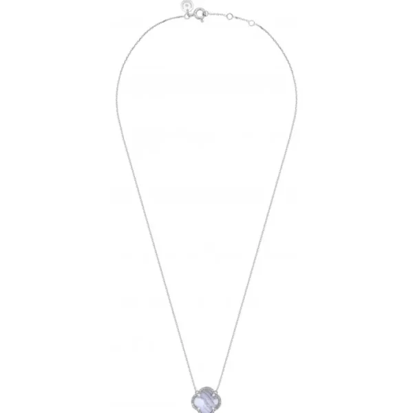 Morganne Bello Collier-COLLIER VICTORIA DIAMANTS AGATE BLEUE DENTELLE + DIAMANTS OR BLANC