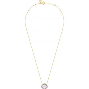 Morganne Bello Collier-COLLIER VICTORIA DIAMANTS AMETHYSTE ROSE + DIAMANTS OR JAUNE