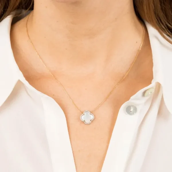 Morganne Bello Collier-COLLIER VICTORIA DIAMANTS NACRE BLANCHE + DIAMANTS OR JAUNE