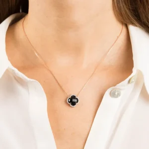 Morganne Bello Collier-COLLIER VICTORIA DIAMANTS ONYX + DIAMANTS OR ROSE