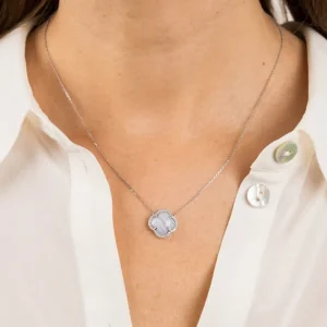 Morganne Bello Collier-COLLIER VICTORIA DIAMANTS AGATE BLEUE DENTELLE + DIAMANTS OR BLANC