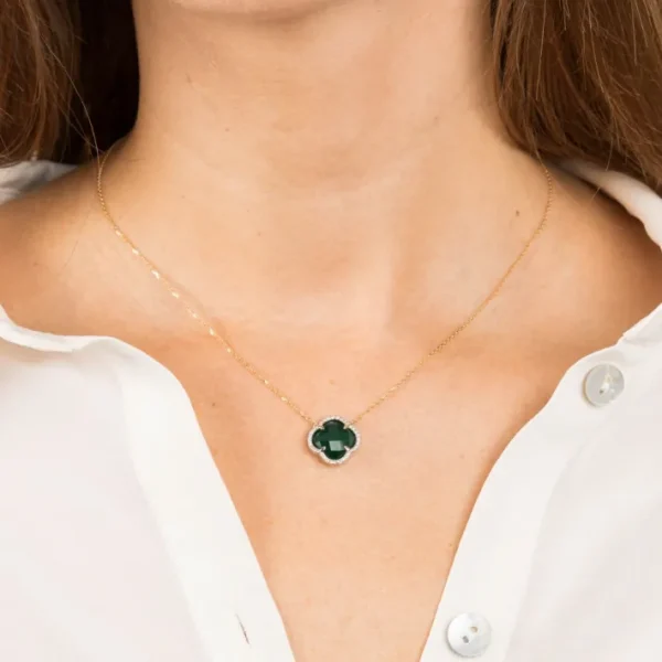 Morganne Bello Collier-COLLIER VICTORIA DIAMANTS AGATE VERTE + DIAMANTS OR JAUNE