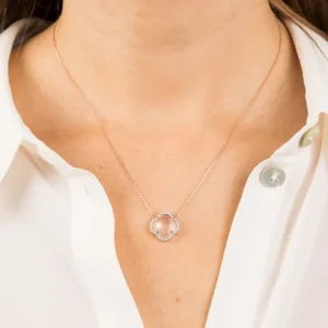 Morganne Bello Collier-COLLIER VICTORIA DIAMANTS QUARTZ ROSE MILKY + DIAMANTS OR ROSE