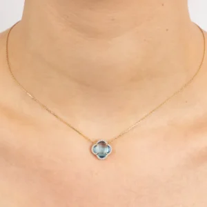 Morganne Bello Collier-COLLIER VICTORIA DIAMANTS TOPAZE (swiss blue) + DIAMANTS OR JAUNE