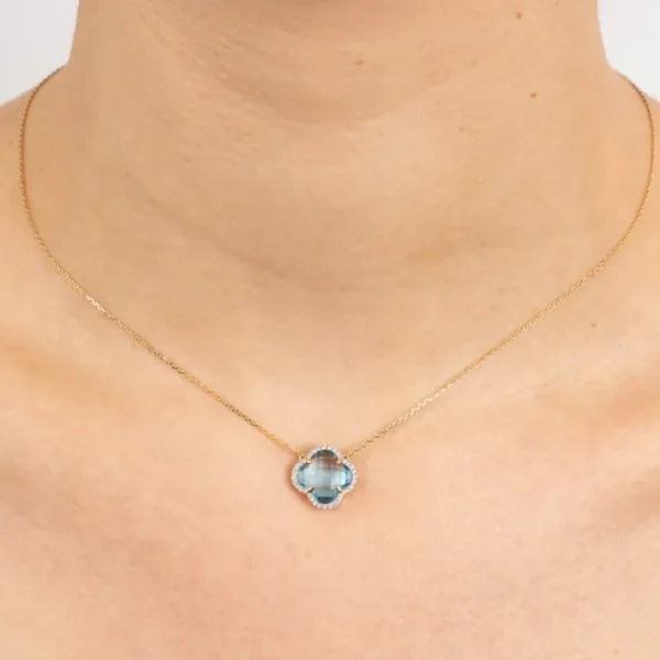 Morganne Bello Collier-COLLIER VICTORIA DIAMANTS TOPAZE (swiss blue) + DIAMANTS OR JAUNE