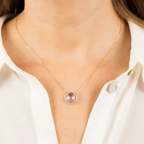 Morganne Bello Collier-COLLIER VICTORIA DIAMANTS AMETHYSTE ROSE + DIAMANTS OR JAUNE