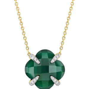 Morganne Bello Collier-COLLIER VICTORIA LYS GRANDE AGATE VERTE ET DIAMANTS OR JAUNE