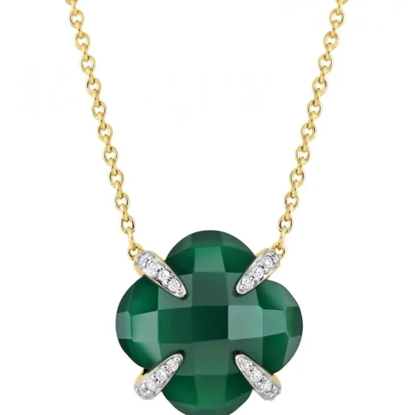 Morganne Bello Collier-COLLIER VICTORIA LYS GRANDE AGATE VERTE ET DIAMANTS OR JAUNE