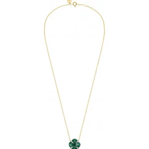 Morganne Bello Collier-COLLIER VICTORIA LYS GRANDE AGATE VERTE ET DIAMANTS OR JAUNE
