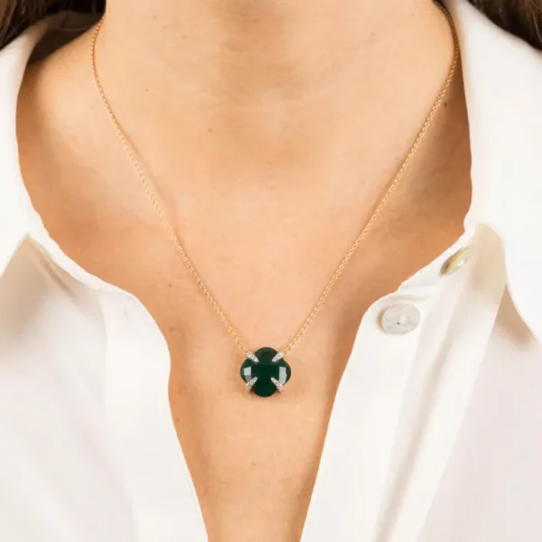 Morganne Bello Collier-COLLIER VICTORIA LYS GRANDE AGATE VERTE ET DIAMANTS OR JAUNE