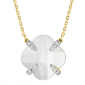 Morganne Bello Collier-COLLIER VICTORIA LYS NACRE BLANCHE ET DIAMANTS OR JAUNE