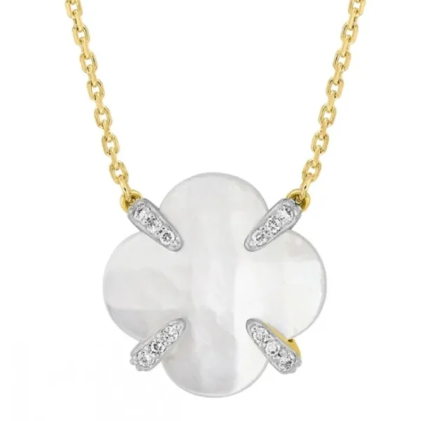 Morganne Bello Collier-COLLIER VICTORIA LYS NACRE BLANCHE ET DIAMANTS OR JAUNE
