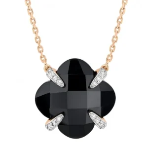 Morganne Bello Collier-COLLIER VICTORIA LYS ONYX ET DIAMANTS OR ROSE