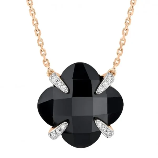 Morganne Bello Collier-COLLIER VICTORIA LYS ONYX ET DIAMANTS OR ROSE