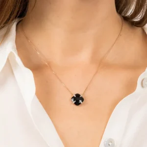 Morganne Bello Collier-COLLIER VICTORIA LYS ONYX ET DIAMANTS OR ROSE
