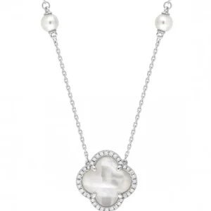 Morganne Bello Collier-COLLIER VICTORIA PERLES ET NACRE BLANCHE + DIAMANTS OR BLANC