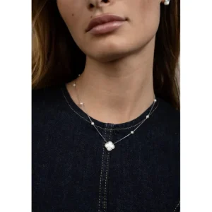 Morganne Bello Collier-COLLIER VICTORIA PERLES ET NACRE BLANCHE + DIAMANTS OR BLANC