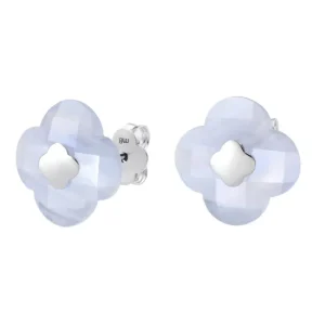 Morganne Bello Boucles D'Oreilles-PUCES D'OREILLES OR BLANC AGATE BLEUE DENTELLE