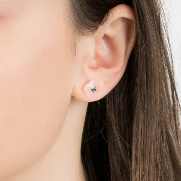 Morganne Bello Boucles D'Oreilles-PUCES D'OREILLES OR BLANC QUARTZ ROSE POUDRE