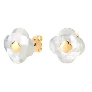 Morganne Bello Boucles D'Oreilles-PUCES D'OREILLES OR JAUNE NACRE BLANCHE