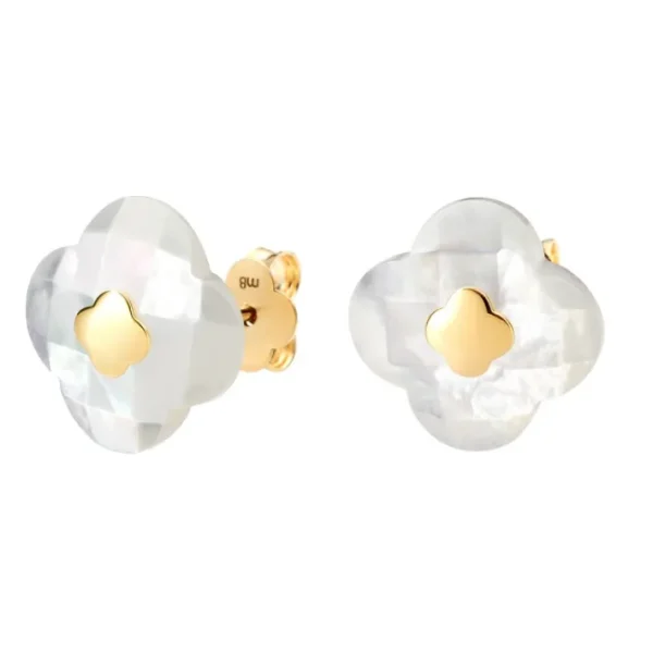 Morganne Bello Boucles D'Oreilles-PUCES D'OREILLES OR JAUNE NACRE BLANCHE