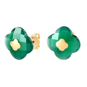 Morganne Bello Boucles D'Oreilles-PUCES D'OREILLES OR JAUNE AGATE VERTE