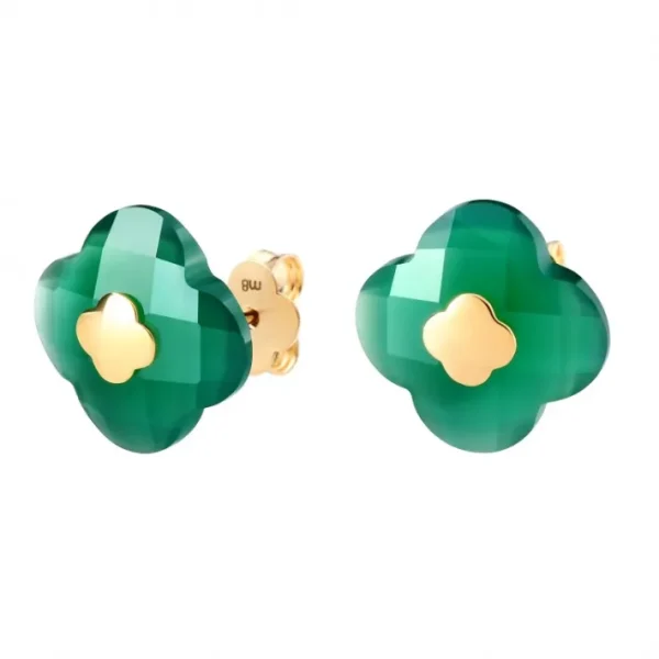 Morganne Bello Boucles D'Oreilles-PUCES D'OREILLES OR JAUNE AGATE VERTE