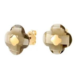 Morganne Bello Boucles D'Oreilles-PUCES D'OREILLES OR JAUNE QUARTZ FUME