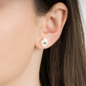 Morganne Bello Boucles D'Oreilles-PUCES D'OREILLES OR JAUNE NACRE BLANCHE