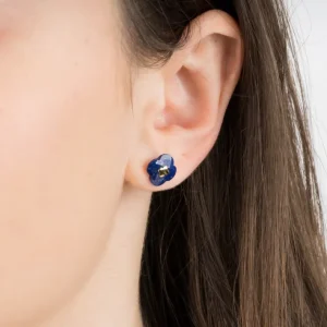 Morganne Bello Boucles D'Oreilles-PUCES D'OREILLES OR JAUNE LAPIS LAZULI