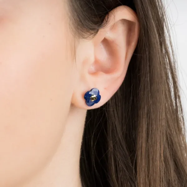 Morganne Bello Boucles D'Oreilles-PUCES D'OREILLES OR JAUNE LAPIS LAZULI