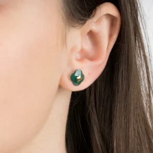 Morganne Bello Boucles D'Oreilles-PUCES D'OREILLES OR JAUNE AGATE VERTE